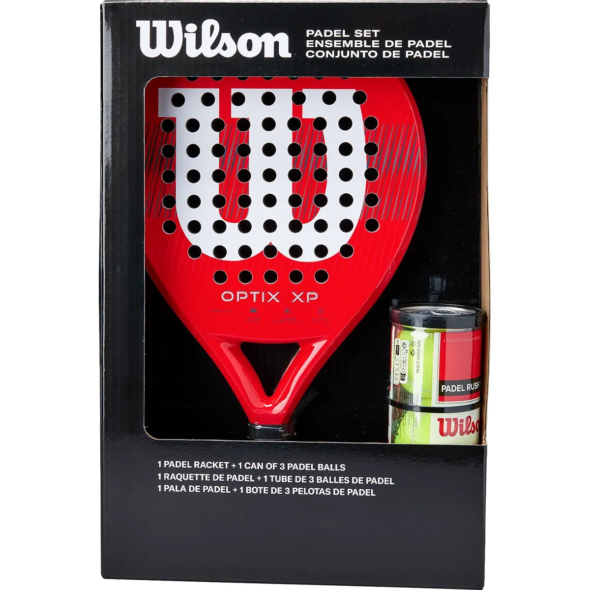 KIT RAQUETTE DE PADEL WILSON + TUBE BALLES OPTIX XP