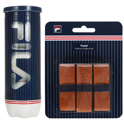 TUBE DE 3 BALLES PADEL FILA + PAQUET DE 3 SURGRIPS  FILA