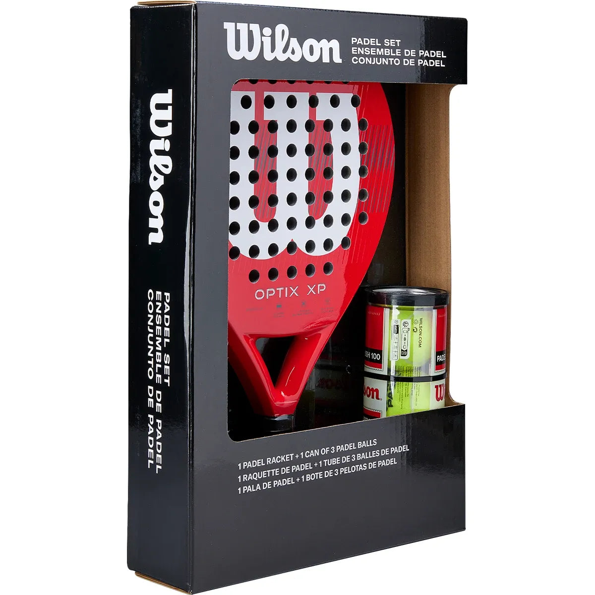 KIT RAQUETTE DE PADEL WILSON + TUBE BALLES OPTIX XP